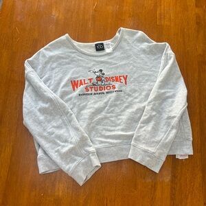 Walt Disney Studios Disney 100 Cropped Grey Mickey Crewneck Sweatshirt